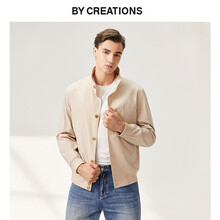 By Creations柏品长绒棉立领短款夹克男商务简约百搭休闲外套男弹力修身夹克衫 米色 M