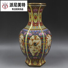 复古工艺古董古玩大清雍正年制珐琅彩花鸟六方赏瓶仿古景德镇官窑瓷器文玩摆件