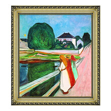 现代简约北美式欧式风景油画《桥上的小女孩》卧室玄关客厅走廊画廊酒吧办公室沙发背景墙装饰画挂画 宫廷金 54×61cm