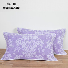 棉田（cottonfield）枕巾纯棉加大加厚柔软透气吸汗全棉成人情侣枕巾花田 紫罗兰色2条装 50*80