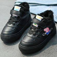 贝贝品牌童鞋 儿童防水保暖鞋冬季新款女童冬鞋棉鞋公主鞋加绒板鞋皮短靴 黑色 25码/鞋子内长约17厘米