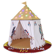 儿童帐篷家用游戏屋男孩女孩过家家游戏小房子 小狮子印第安帐篷+灯+松鼠地垫