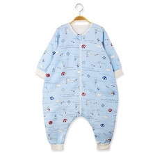 宝宝睡觉防踢被子睡袋宽松分腿防踢被夏季纱布1-4岁薄款 蓝帆船 90码 建议身高75-90cm