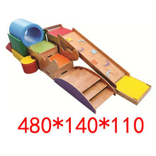 感统训练器材儿童早教中心室内亲子园木质木制体能训练感统器材滑滑梯攀爬钻洞早教培训软包软体组合木质滑梯 DT-1116