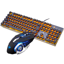 新盟（Technology）机械手感键盘背光游戏电脑台式家用朋克复古发光笔记本有线 黑色橙光复古版+机械宏鼠标