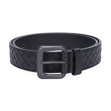 葆蝶家 BOTTEGA VENETA BV 男士黑色牛皮仿古编织针扣式皮带腰带 110cm 奢侈品 七夕情人节礼物 送男友