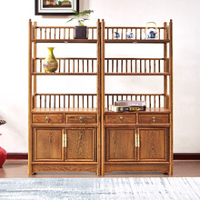 贡艺名居 红木家具非洲鸡翅木（学名：非洲崖豆木）餐边柜小书柜书架全实木中式茶水柜素面酒柜储物柜置物柜 单个（长60*宽30*高130）