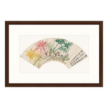 古典中式国画水墨画《竹石丛花图》恽寿平卧室玄关客厅走廊画廊酒吧办公室沙发背景墙装饰画挂画 茶褐色 77×52cm