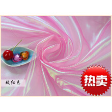 幻彩玻璃纱布料 镭射布七彩纱 荧光纱舞台服装演出网纱布料 透明 玫红色