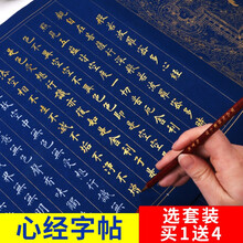 心经抄经本佛经手抄本万年蓝般若波罗蜜多心经毛笔字帖小楷字帖 万年蓝心经字帖（10张） 套装【心经字帖+金墨汁+狼毫毛笔+墨碟+笔山】