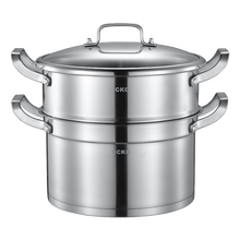 德国CCKO不锈钢蒸锅蒸馒头的蒸笼加厚1二2层家用煤气灶用电磁炉26 26cm双层不锈钢蒸锅