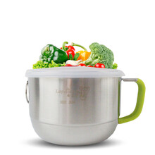 不锈钢泡面碗家用吃饭碗带盖方便面碗学生饭盒汤碗快餐杯饭缸不锈钢餐杯饭缸带饭盆便当盒奶杯汤碗面碗 1.3升 悠悠泡面杯 304钢