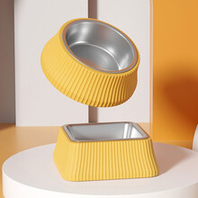 凡可奇 猫碗狗碗 不锈钢防滑狗食盆大号防打翻宠物食盆饭碗狗狗水碗饮水器 方形黄色 