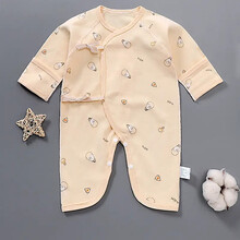 婴儿连体衣棉长袖新生儿衣服满月女男宝宝哈衣爬服睡衣春秋季款 无骨- 灯泡黄色 52 cm（适用体重0-7斤）