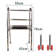 助行器加厚两用款老人可折叠助行器不锈钢残疾人助步器四脚拐杖 全不锈钢两用扭动型+带凳板