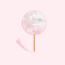 古风扇子团扇中国风舞蹈夏季古典古装宫廷汉服女式长柄流苏小圆扇 03樱花蓝蝶