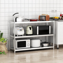 亚利腾 厨房置物架不锈钢微波炉架落地式放锅3层多功能家用橱柜烤箱架子收纳架储物架柜烤箱架 加厚长100宽30高80三层