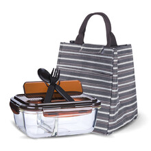 乐扣乐扣 耐热玻璃饭盒分隔 大容量微波炉加热保鲜盒 密封碗便当盒餐盒零食品水果盒 带勺叉 赠保温袋1020ml