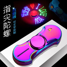指尖陀螺充电打火机防风个性创意定制电子点烟器发光解压旋转神器恒邦 彩冰