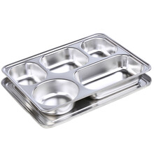 御良材 304不锈钢带盖餐盘(五格) 学生食堂分餐盘 快餐盘 加厚分格餐盒 饭盒(成人款) YB304-CPF5-CR(G5)