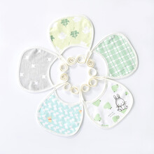 婴儿口水巾纯棉系带围兜新生儿童口水兜防吐奶宝宝春夏薄款 5条装系带小围嘴(青绿系) 建议0-2岁