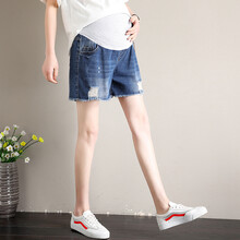 2021夏季新品孕妇短裤时尚潮妈孕妇装牛仔短裤宽松加肥加大码200斤破洞潮裤百搭显瘦托腹裤夏装薄款 深蓝 4XL
