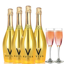超市	【配2香槟杯】aviva起泡酒甜桃红葡萄酒商务宴会婚礼用酒气泡果酒 4支装土豪金750ml 双支礼袋装*2