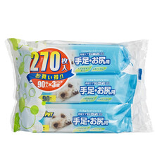 日本进口joypet 宠物湿巾狗狗猫咪去泪痕擦眼睛耳朵擦屁股除臭清洁 手足屁股清洁养护湿巾（90枚*3包）