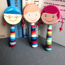 拔浪鼓 婴儿玩具卡通制玩具拨浪鼓 质手摇鼓摇铃0-1岁儿童宝宝早教 蓝色男孩拨浪鼓/个