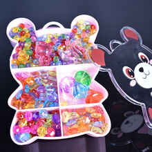 儿童串珠手工diy制作材料宝石玩具手链项链女孩穿珠礼物益穿珠子 小熊盒+大小珠饰约620颗 送材料包