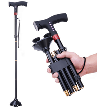 康诺利（CONNOLLY） 拐杖老人多功能智能四脚铝合金老年拐棍折叠带灯收音机MP3报警手杖助行器 MP3+收音机+手动报警+照明+单脚