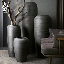 手工落地陶瓷大花瓶黑中式客厅酒店大堂花器摆件复古家居软装饰品 10号黑-高25cm