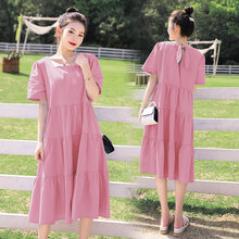 （夏日清凉）孕妇裙夏季长款长裙潮妈宽松时尚夏装连衣裙中长款大码后背蝴蝶结 粉色 M