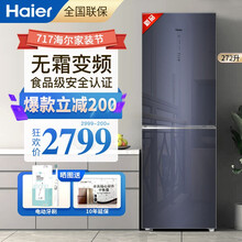Haier海尔冰箱双开门变频272升风冷无霜彩晶玻璃小型家用冰箱 【272升】双变频风冷无霜