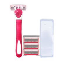 金玺女腋下私处清洁除毛刀去毛刀刮毛刀剃毛刀6层刀片 1刀架4刀头(粉色，6层刀片）