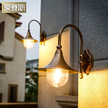 户外壁灯防水庭院灯别墅大门灯铝材led室外墙壁灯欧式外墙灯门口灯 市电款/大喇叭壁灯/古铜色/12W三色光