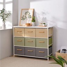 心情生活 日式斗柜抽屉式收纳柜卧室斗橱床头柜铁艺柜子储物柜简易边柜床头柜简约现代 三层九抽