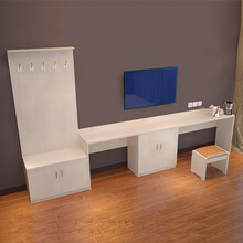 深圳商务连锁宾馆酒店板式家具连体电脑桌行李架 高低写字台 电视柜 挂衣板 软包凳子 储物柜0.6*0.4米