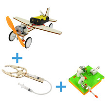 科技小制作小发明自制飞机材料组装手工diy飞机半成品小学生男孩 TT-022小飞机+机械手+手摇发电机