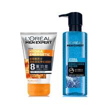 巴黎欧莱雅男士洗面奶爽肤水凝露乳液控油补水保湿滋润清痘抗黑头护肤品套装 水能水凝露120ml+深层净化100ml