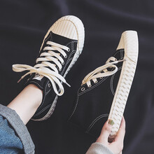 人本高帮帆布鞋女春秋季新款韩版学生饼干鞋子女2021潮鞋百搭小白鞋 黑色 女40