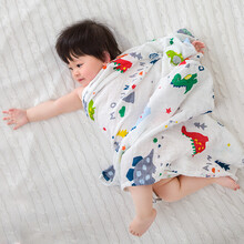 婴儿包巾毛毯夏季薄款纱布被宝宝夏凉被子小毯子浴巾新生儿童盖毯 红绿恐龙 110x110cm
