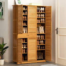 木马人简易多功能大鞋柜客厅玄关柜子多层木质北欧带门小鞋架简约家用楠竹换鞋凳防尘鞋架子多容量鞋凳置物架 高166cm-六门原色