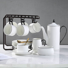 Mongdio 咖啡杯套装 欧式小奢华创意陶瓷杯碟勺套装 小精致咖啡杯6件套 黑釉边六杯六碟六勺-U型架-套头