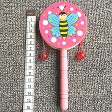 拔浪鼓 婴儿玩具卡通制玩具拨浪鼓 质手摇鼓摇铃0-1岁儿童宝宝早教 粉蝴蝶拨浪鼓(约17cm)