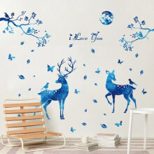 欧仕图（OUSHITU）墙贴自粘 ins墙壁装饰贴画卧室客厅布置贴纸橱窗玻璃背景墙墙纸 蓝色星光鹿