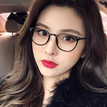 帕娜美菈近视眼镜架女大脸时尚文艺圆脸眼睛框显脸小防辐射全框可配成品有度数 亮黑色 【配近视 防辐射 防蓝光】1.67非球面,留言度数