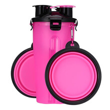 ROIFR狗狗喝水器宠物外出饮水器 户外喂水器 便携式水杯 随身水壶宠物两用水粮杯外出便携储粮桶水壶 水粮杯+2折叠碗（粉色） 关注店铺#优先发货