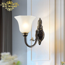 藤源 欧式全铜壁灯床头灯卧室灯田园复古楼梯灯黑色铜灯走廊过道灯具 全铜壁灯黑擦金 单头赠LED光源