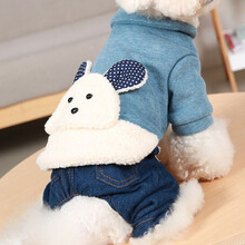 【第2件半介】爵氏狗狗衣服 加绒加厚型犬冬装宠物泰迪衣服 中型犬法斗衣服秋冬加绒加厚四脚棉衣小狗衣服 可爱兔子蓝色 XXL号建议15-20斤内穿